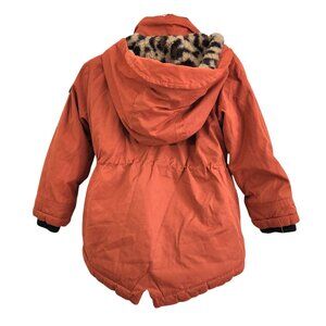 RETOUR Rust Leopard Print Lined Snap Front Zip Hooded Coat - Toddler Girls 3 T